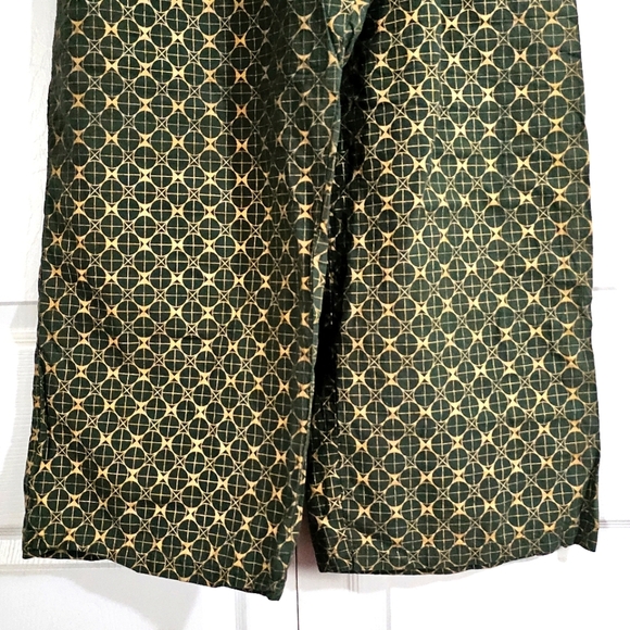 Indo Era Womens Cotton Pants Medium Green Gold Casual Business ‎ Cropped - Picture 4 of 7